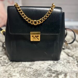 Michael Kors Black Backpack with Gold Chain